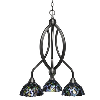Eisenhauer Bow 3 Light Downlight Chandelier Shown With 7" Blue Mosaic Art Glass