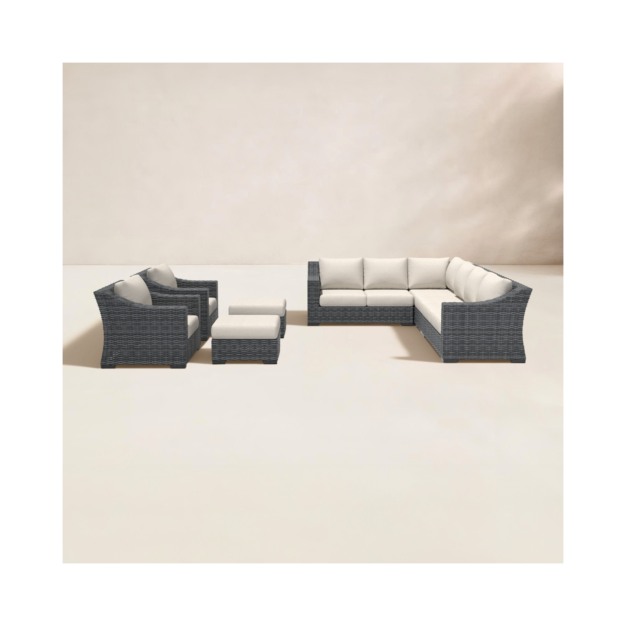 Eloisa Wicker 10 - Person Patio Conversation Set with Cushions, Gray