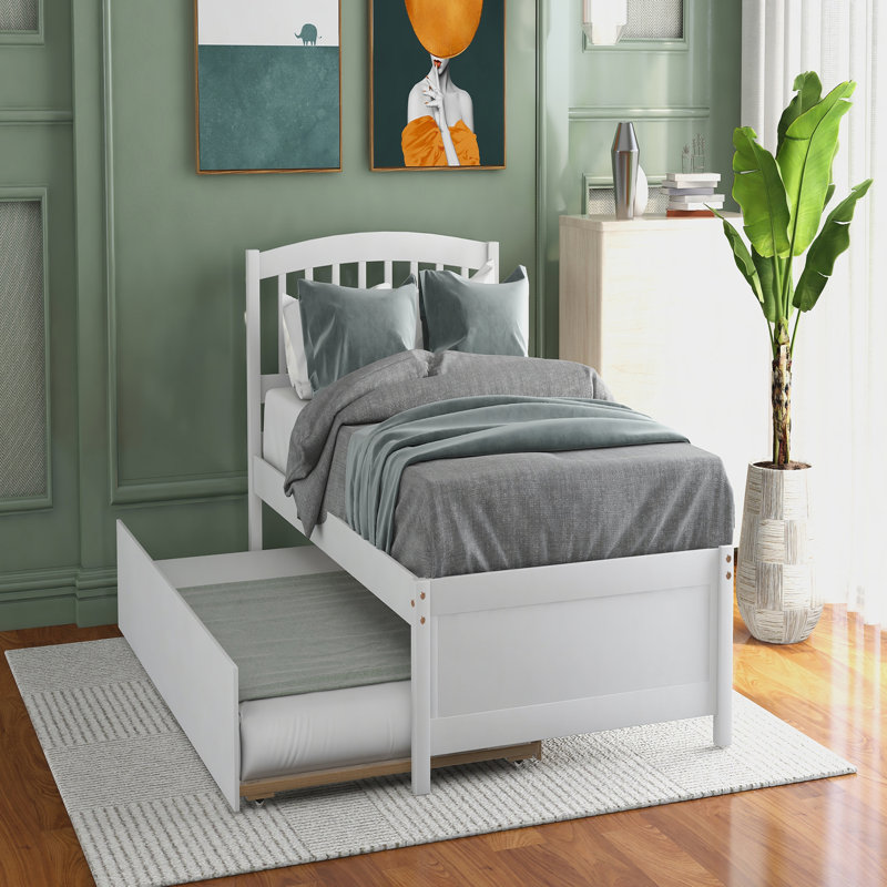 Artra Platform Bed with Headboard, Twin, White, Trundle
