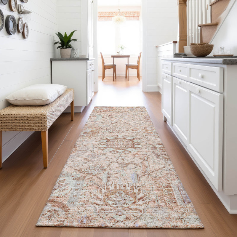 Premium Machine Washable Wayne AMF1102 Damask Rug, Runner 2'3" x 7'6"