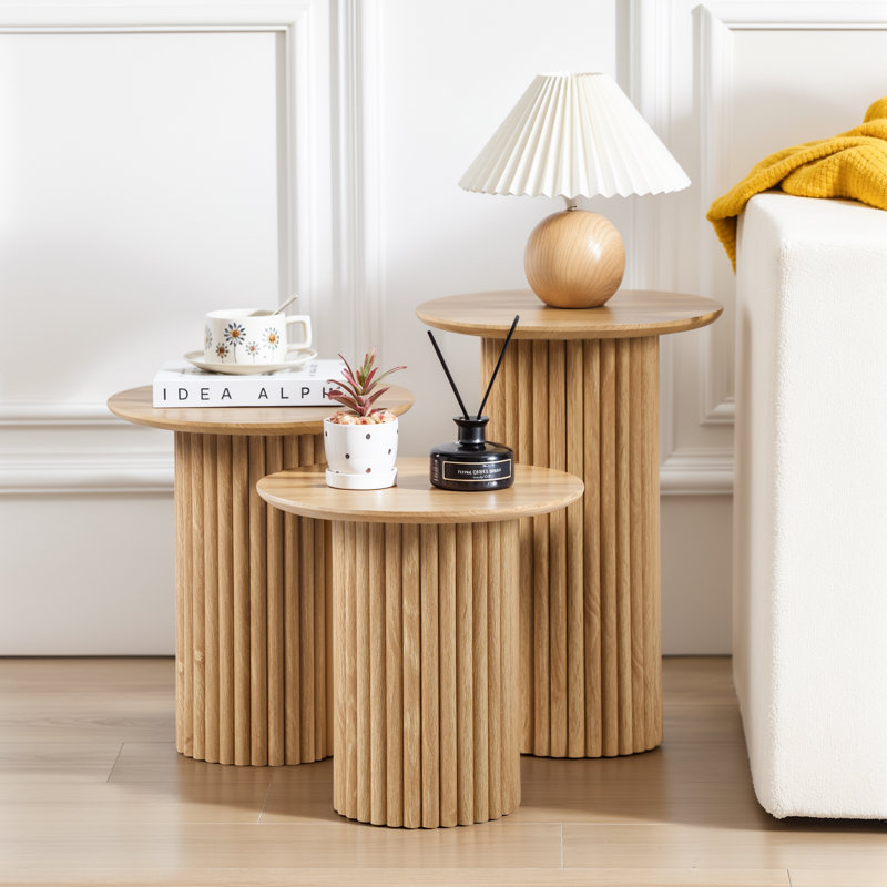 Azueta 3-Piece Round Nesting Coffee Table Set, Yellow