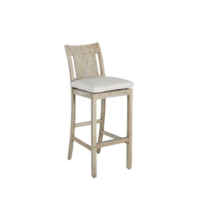 Croquet 30" Patio Bar Stool with Cushion, Welt, Bali Pearl, Oyster Teak