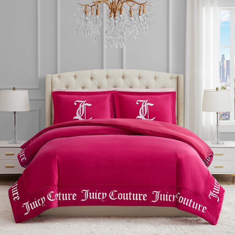 Gothic Reversible Comforter Set, King Comforter + 2 King Shams, Hot Pink