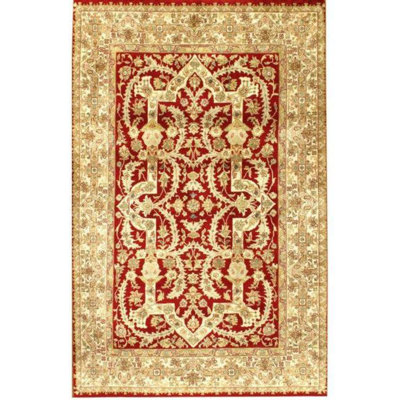 Luned Wool Oriental Area Rug in Red