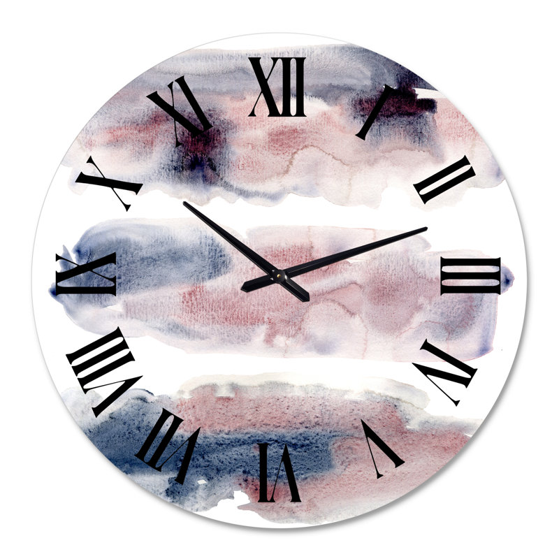 Nuage rose et bleu avec taches beiges I - Horloge murale moderne, Grand
