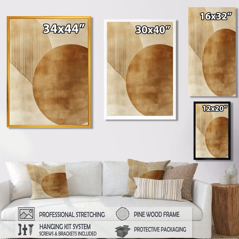 Abstrait abstrait arc-en-ciel neutre - art mural beige, Cadre flottant doré, H 32 po x l 16 po