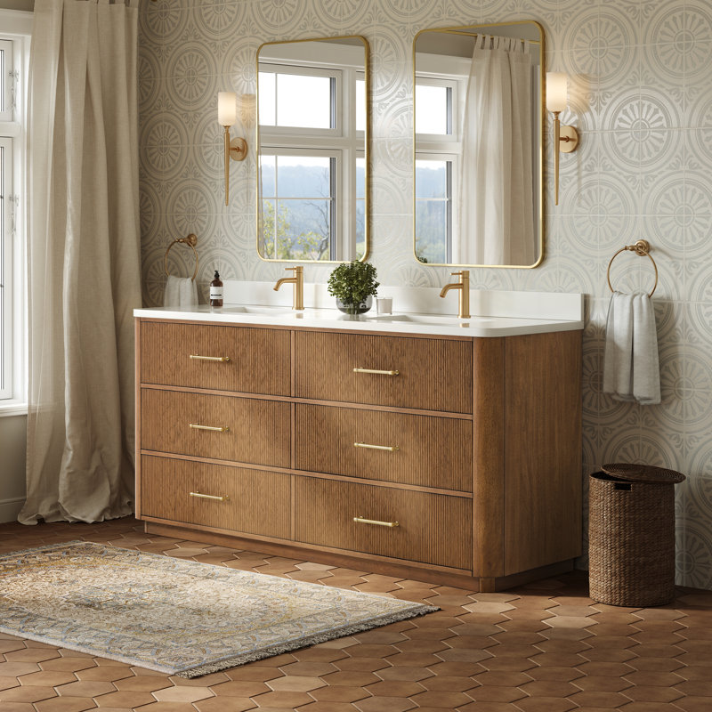 Ensemble de meuble-lavabo double 72 po Francesca, Brun, Bronze, Quartz blanc