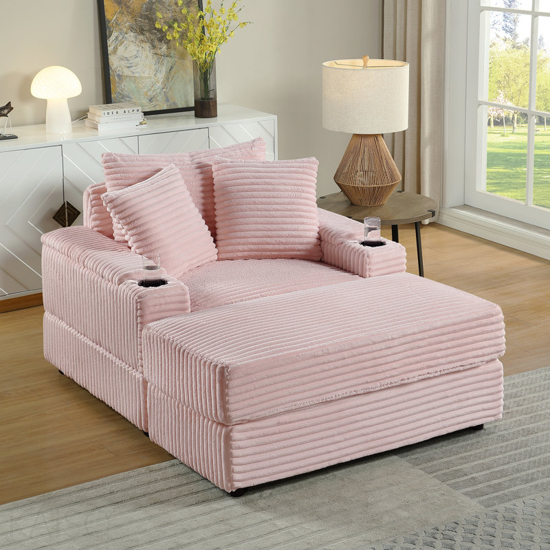 Canapé avec 2 coussins décoratifs et un repose-pieds, canapé confortable et profond pour le salon, Rose