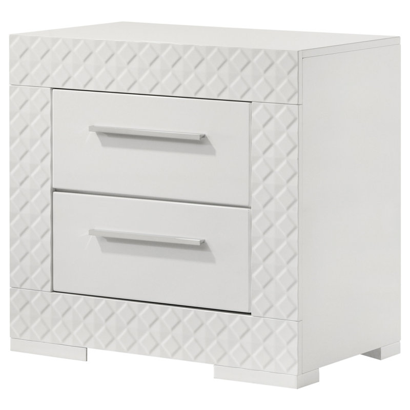 Table de chevet 2 tiroirs Ives ultrabrillante, Blanc