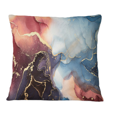 Brun et bleu luxueux abstrait Art fluide VI - Coussin décoratif imprimé moderne