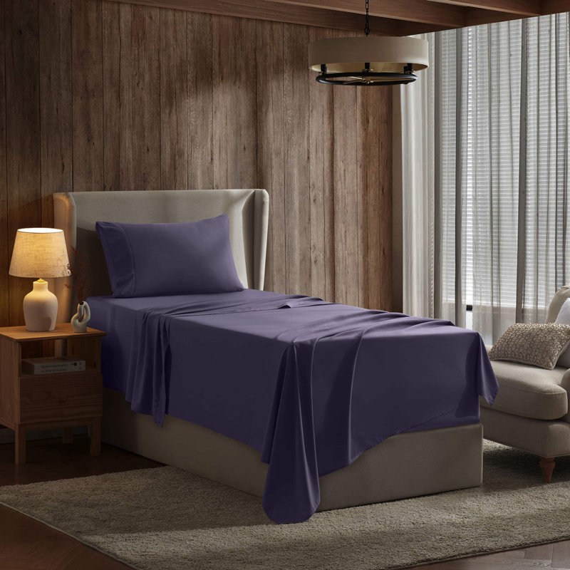 Hotel Collection Soft Breathable Bed Sheet Set with Deep Pocket Fitted Sheet, Twin, Eggplant Purple