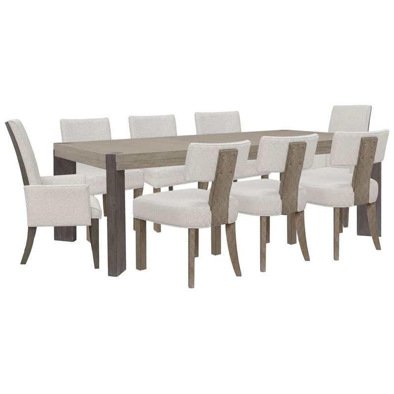 Table de salle à manger à pieds Inzillo avec 6 chaises Klismos et 2 chaises rembourrées, 9 pièces: table, 8 chaises