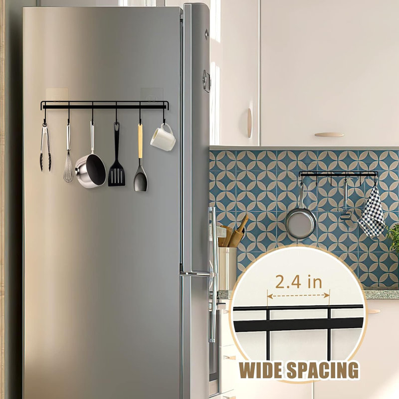 Black Metal Wall Mounted Kitchen Utensil Rack with Hooks