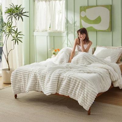 Ensembles d'édredon pour grand lit - 3 pièces de literie en molleton moelleux à double face, esthétique rayée confortable pour les chambres modernes et d'invités, décoration intérieure de luxe toutes saisons