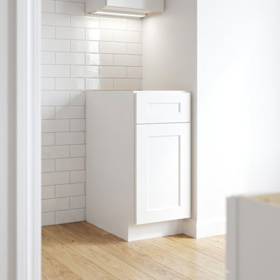 Space-Saving Base Cabinet with Soft-Close Door and Drawer, Heavy Duty Solid Wood and Engineered Wood Storage Unit with Adjustable Interior Shelf, Standard Dimension Freestanding Storage Solution for Kitchen, Bathroom, Laundry Room