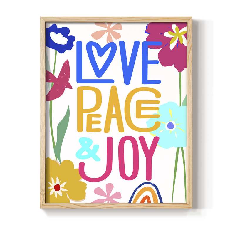 Pop Love Peace Joy, reproduction encadrée - bois massif, Naturel, H 11 po x l 9 po