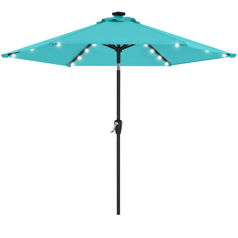 Parasol de marché avec lumières solaires à DEL, inclinaison et manivelle Cutshall, Turquoise, 7.5'