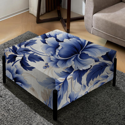 Motif victorien bleu cobalt à volutes Acanthus - grand repose-pieds carré floral