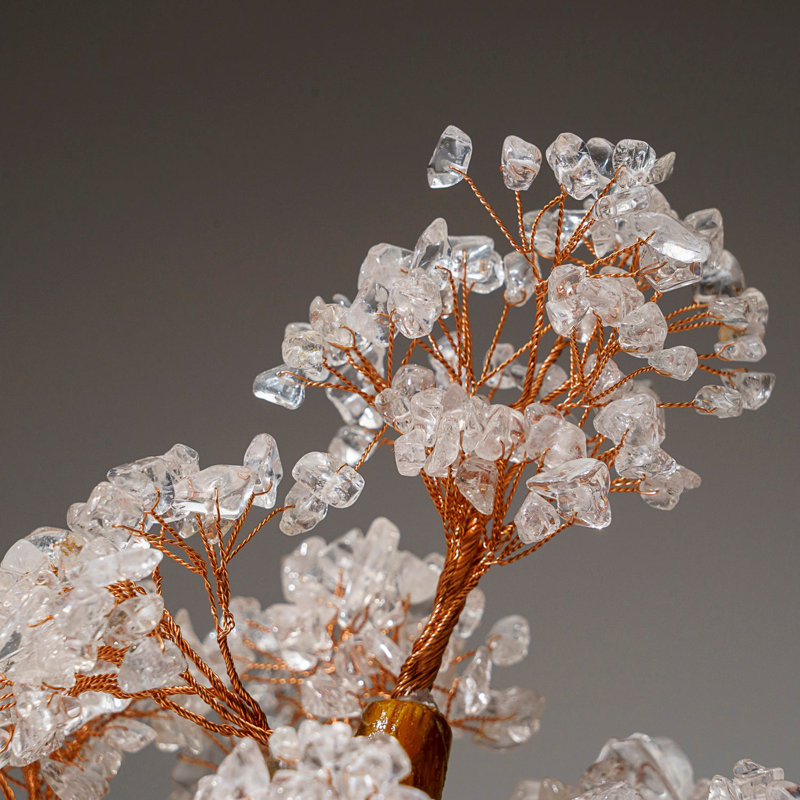 Genuine Clear Quartz Gemstone Bonsai Tree In Round Ceramic Pot (11€ Tall)