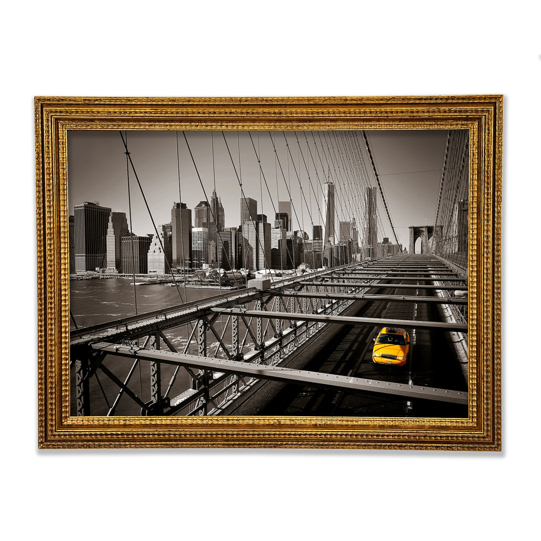 Brooklyn Bridge Yellow Cab Leaving NYC - Einzelner Bilderrahmen Kunstdrucke