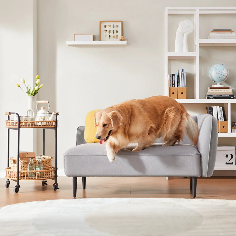 Causeuse moderne Batya avec table d'appoint mobile et assise en mousse confortable, Lin gris