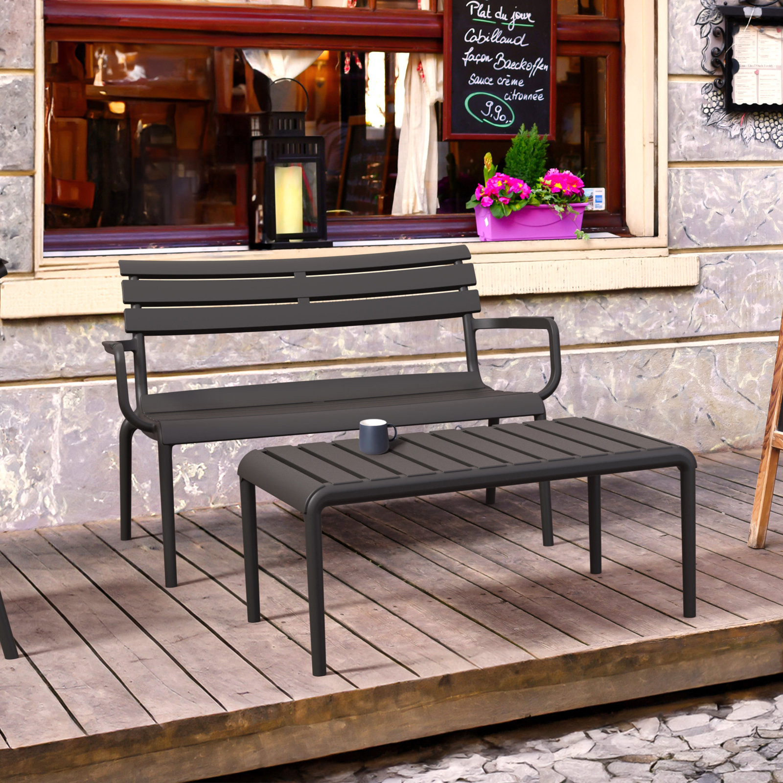 Ruta Paris 46'' Outdoor Bench, Black