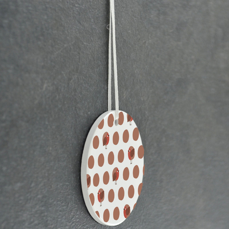 Vivid Squid Wholesale Robin Polka Dot Pattern Circle Shaped Ceramic Ornament