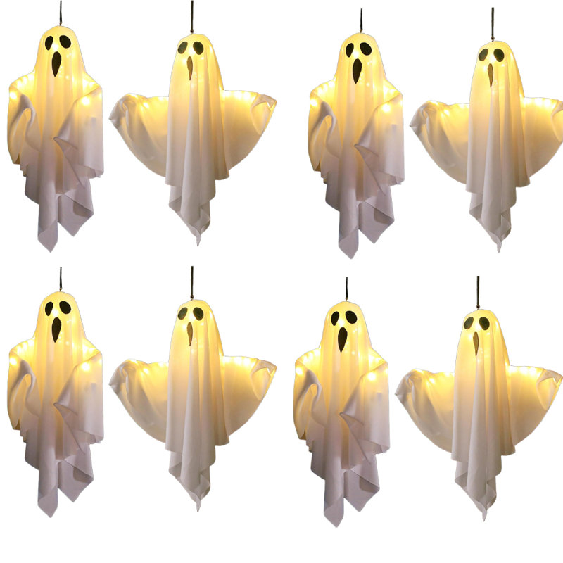 8 décorations de fantômes d'Halloween illuminées, fantômes volants suspendus blancs pour la cour avant, patio, pelouse, jardin, fête, nécessite des piles AA (non incluses)