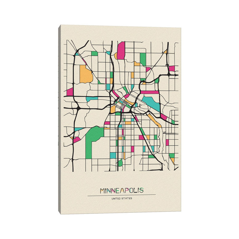 Carte de Minneapolis, Minnesota par Ayse Deniz Akerman - Giclée sur toile tendue avec châssis, H 40 po x l 26 po x P 1,5 po