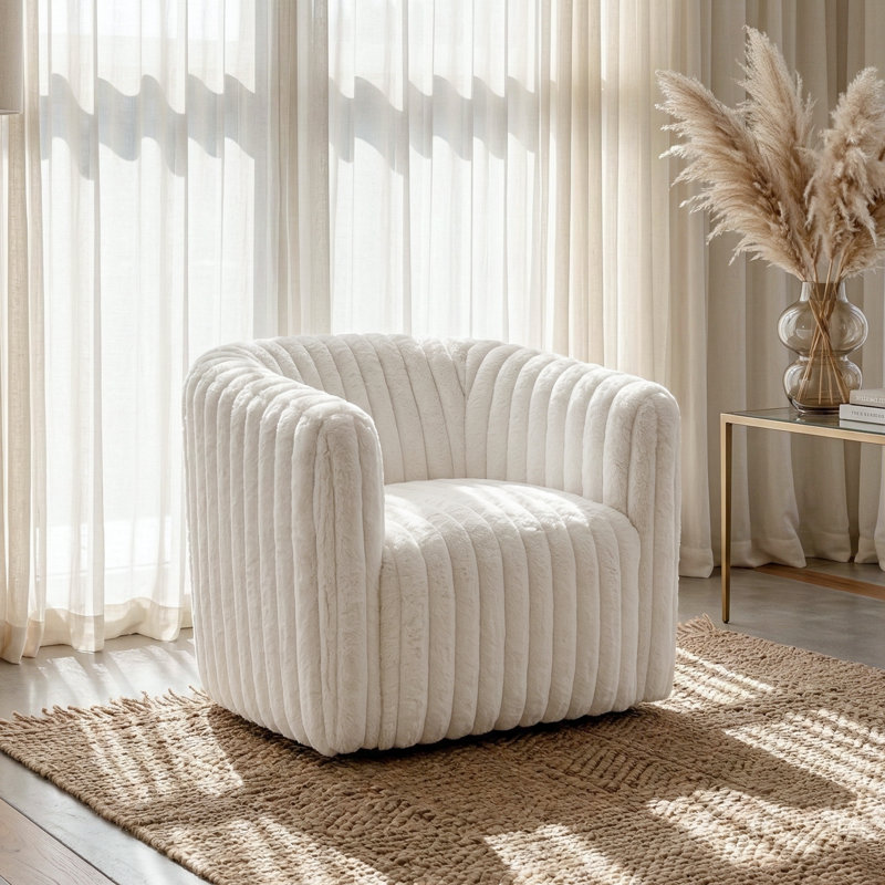 Fauteuil demi-tonneau pivotant en velours de 34 po de largeur Mikado, Blanc