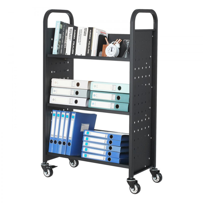 Book Cart with Wheels, 121.9cm H x 77cm W x 38.1cm D, Black