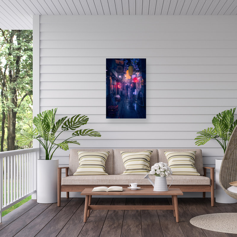 «Tokyo Blue Rain On Canvas» par Javier De La, reproduction, H 24 po x l 16 po