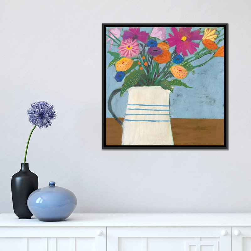 « campagne flore ii », reproduction sur toile, H 18 po x l 18 po x P 1,5 po, Toile avec cadre noir, Pas de tapis
