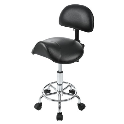 Saddle Stool With Back Support, Rolling Stools With Foot Rest, Ergonomic Adjustable Stool With Wheels, Backrest Adjustable Height & Angle For Salon Spa Tattoo Massage Swivel Stool Chair