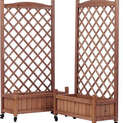 Raised Garden Bed With Trellis 2 Pack, Outdoor Wooden Planter Box & Plant Stand With Climbing Racks