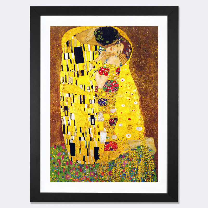 « The Kiss » par Gustav Klimt - impression, H 24 po x l 16 po, Impression encadrée, Noir