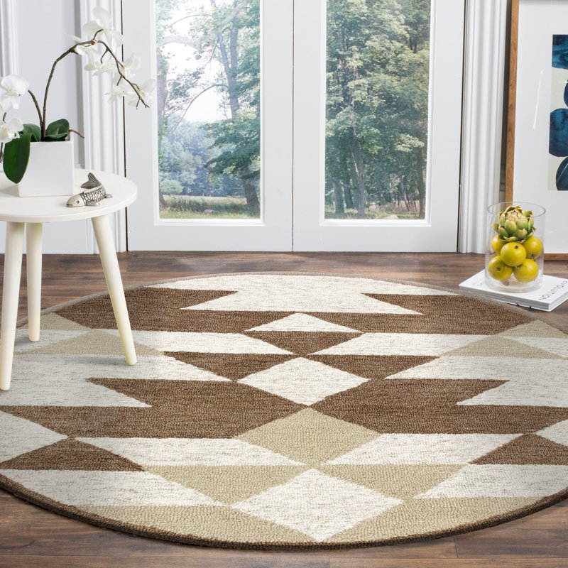 Hand Tufted Wool Geometric Indoor Rug, Round 4'