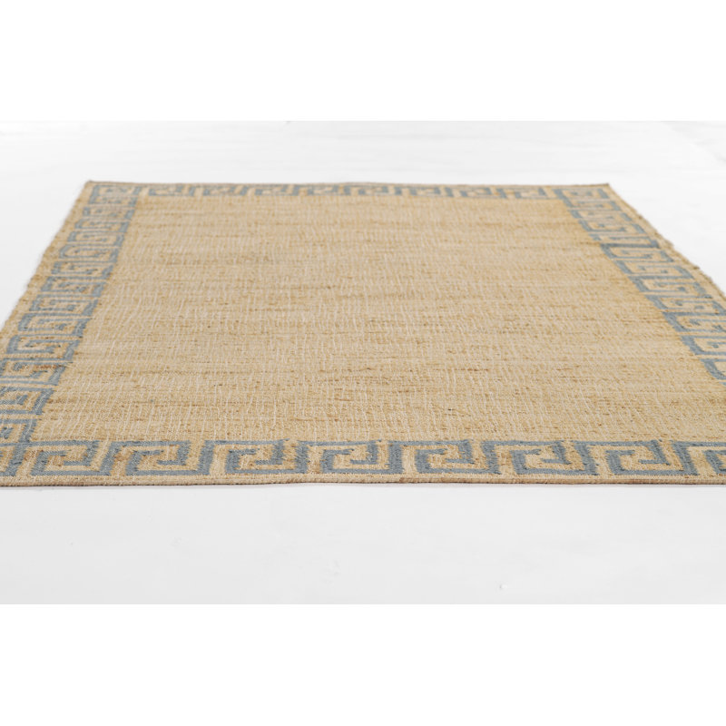 Erin Gates by Momeni Orchard Greek Key Jute and Wool Hand Woven Blue Area Rug , Rectangle 5' x 8'