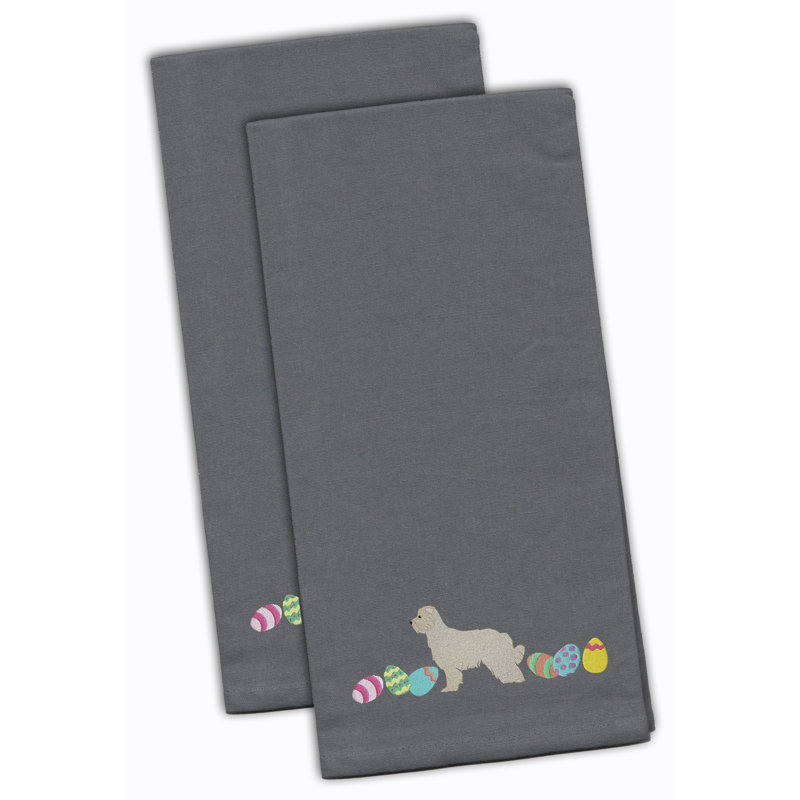 Cotton Embroidered Tea Towel Kitchen Towel, Gray, 28" H x 19" W x 0.1" D