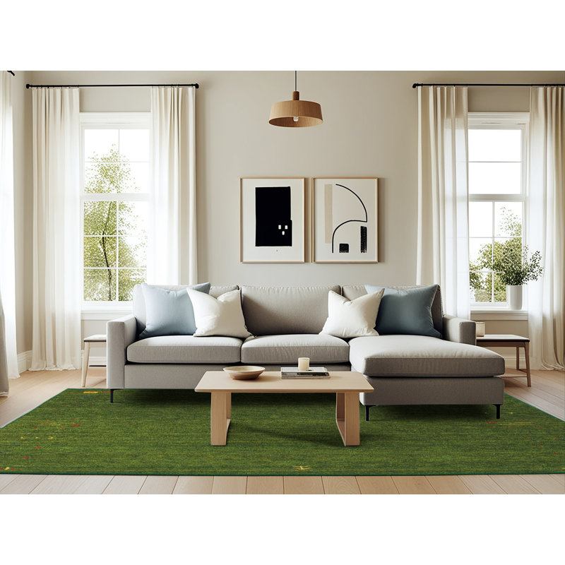 Tapis décoratif vert contemporain, Rectangle 6 pi x 9 pi