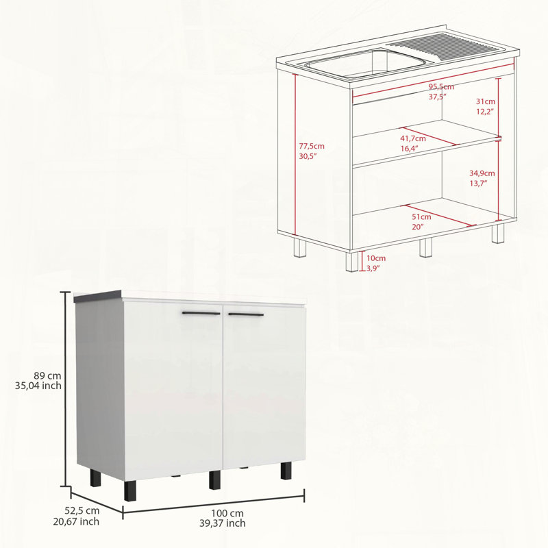 Armoire utilitaire avec comptoir en acier inoxydable, White