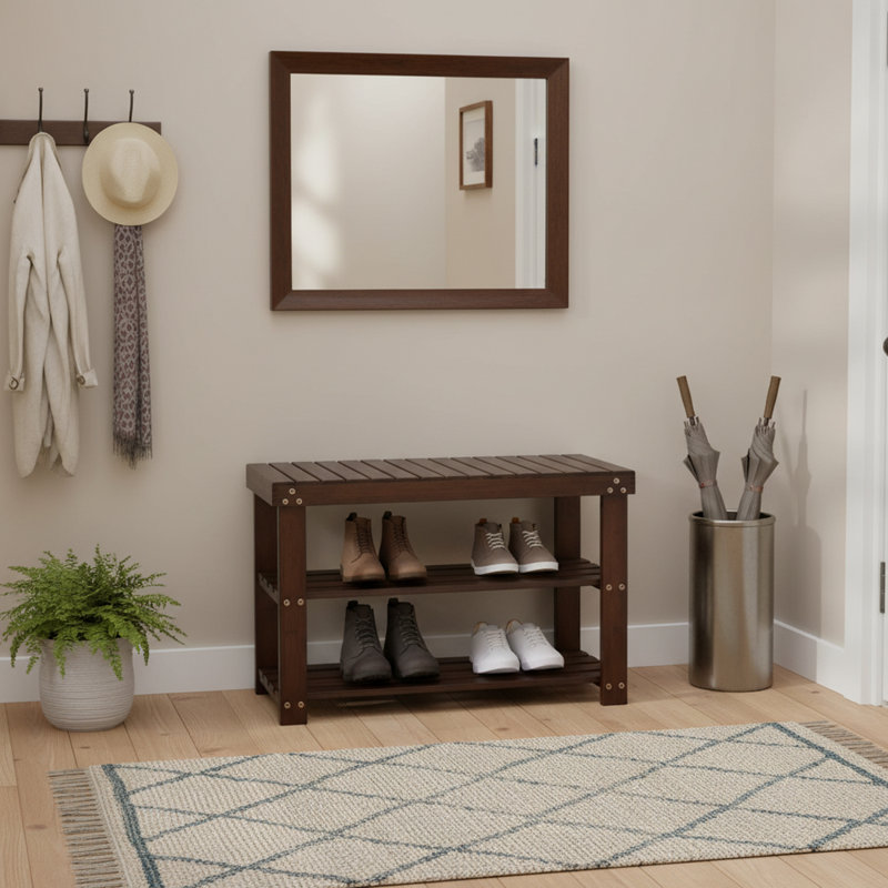 3 Tier Bamboo Shoe Rack Bench for Entryway, Hallway, Brown