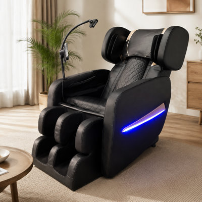 Fauteuil inclinable de massage Zero-Gravity à pression d'air pour tout le corps, housse en polyuréthane noir, 6 roulettes pour la thérapie du cou et de la taille