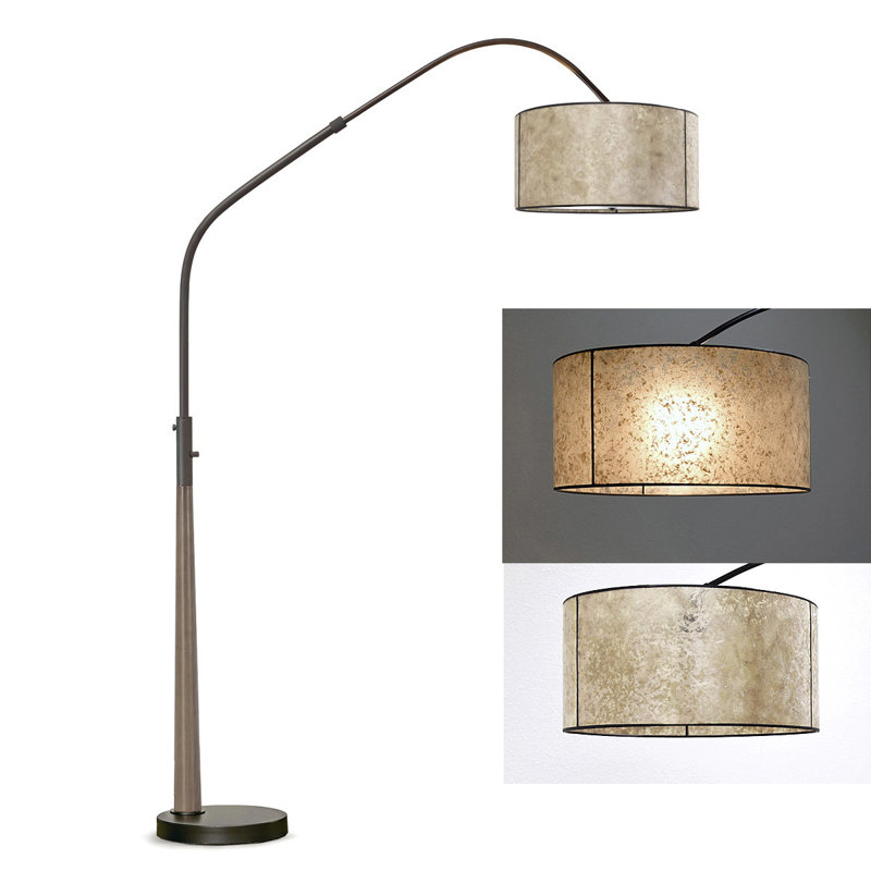 Lampe sur pied arquée en bois massif 81 po avec ampoule DEL à intensité variable Everly Quinn Quelia, Ivoire ivoire