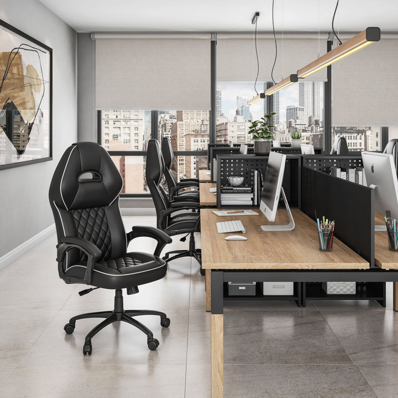 Inbox Zero Adjustable Swiveling PC & Racing Game Chair in Black