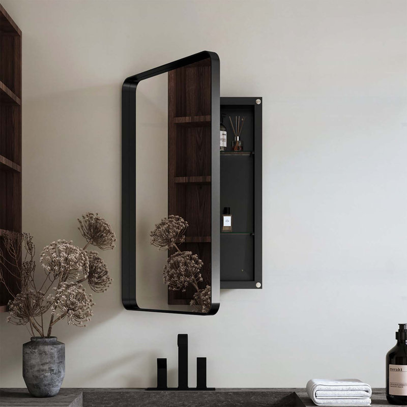 Armoire murale à miroir, armoire à pharmacie avec miroir et tablettes réglables, Noir