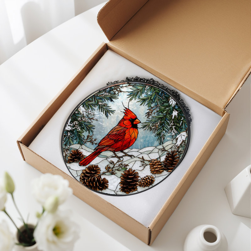 Panneau de vitrail 12 "H Cardinal Winter, H 12 po x l 12 po