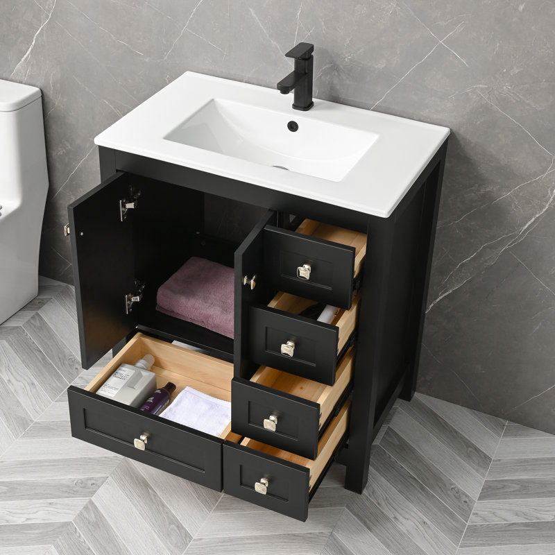 Wimer Sharee 30" Modern Single Bathroom Vanity Set with Sink Top, Faucet, Eco-friendly Hand Paint, Black