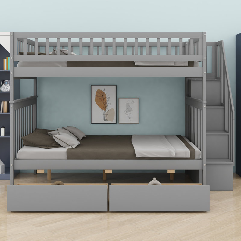 Bunk Bed Featuring Two Under-Bed Drawers, Gray