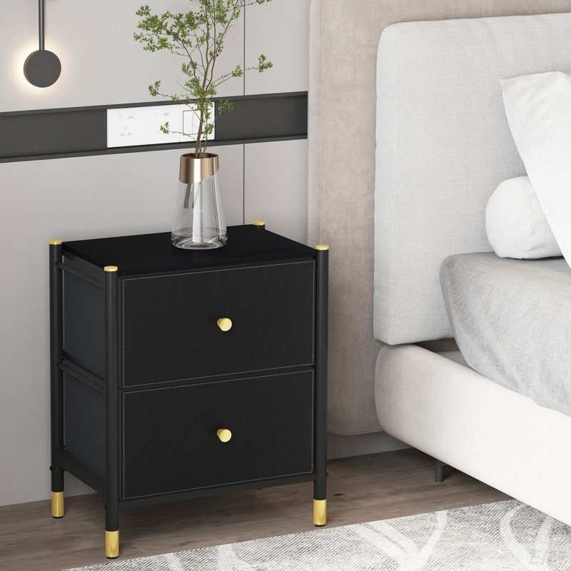Commode pour chambre à coucher, commode avec 2 tiroirs en cuir PU, tour de rangement avec bacs en tissu, commode double, commode pour placard, salon, couloir, noir